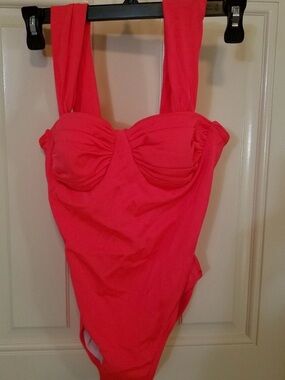 Vintage 1980s Expressions Red French Cut One Piece Bustier Swimsuit